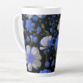 Elegant zilveren blauw wit elegante retro bloemen latte mok (Linkerhoek)