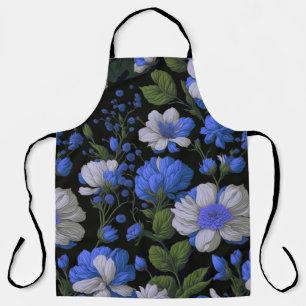 Elegant zilveren blauw wit elegante retro bloemen schort