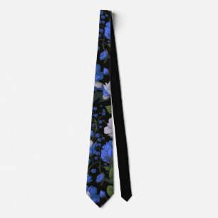 Elegant zilveren blauw wit elegante retro bloemen stropdas