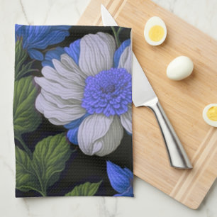 Elegant zilveren blauw wit elegante retro bloemen theedoek
