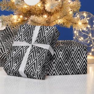 Elegant Zilveren Chevron Diamant Art Deco Patroon Cadeaupapier