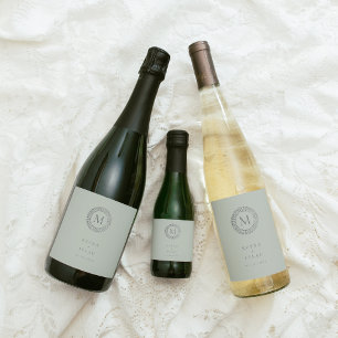 Elegant zilveren deco krans monogram wijn etiket