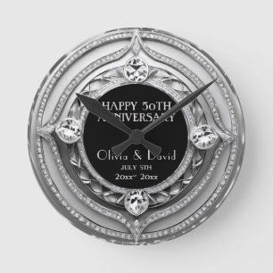 Elegant zilveren diamanten bruiloft Jubileum Ronde Klok