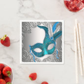 Elegant zilveren en Blauwgroen blauw Masquerade Pa Servetten (Insitu)
