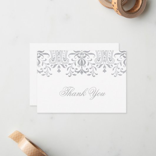 Elegant zilveren glamour bruiloft dank u notitiekaartje (Voorkant / Achterkant in situ)