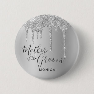 Elegant zilveren glitter druppelt moeder van bruin ronde button 5,7 cm