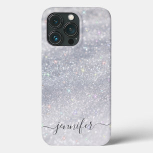 Elegant zilveren glitterscript   Aangepaste naam iPhone 13 Pro Hoesje