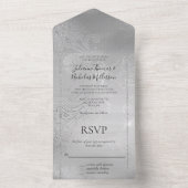 Elegant zilveren kant bloemig all in one uitnodiging (Binnen)