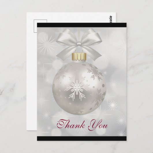Elegant zilveren kerstbal Dank u Briefkaart (Voorkant / Achterkant)
