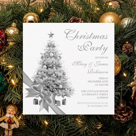 Elegant zilveren kerstboom & boog vakantie partij kaart