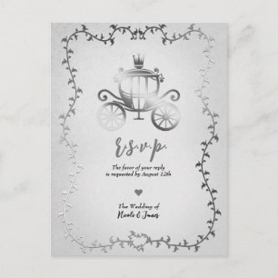 Elegant Zilveren Koets Verhalenboek Trouw RSVP Aankondigingskaart