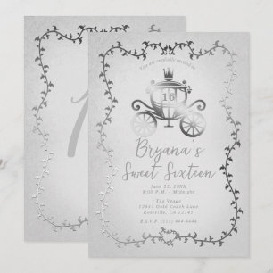 Elegant Zilveren Koets Wit Storybook Sweet 16 Kaart