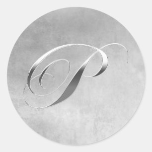 Elegant zilveren monogram P aangepaste bruiloft St Ronde Sticker