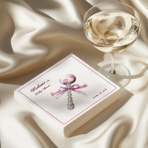 Elegant Zilveren Roze Rattle Bow Baby shower Servet