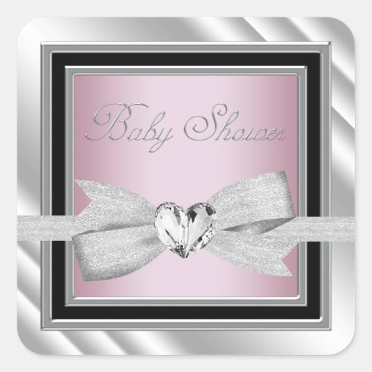 Elegant Zilveren Roze Zwart Baby shower Stickers (Voorkant)