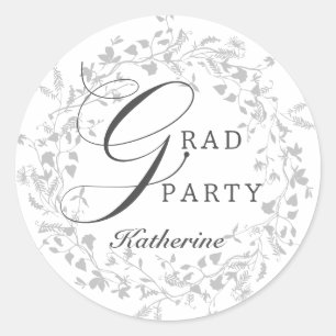 Elegant zilveren Wildflower krans afstudeerfeest Ronde Sticker