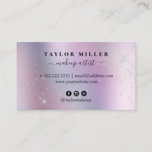 Elegant zilverglitter make-up en haar metaal visitekaartje (Achterkant)