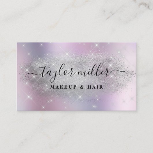 Elegant zilverglitter make-up en haar metaal visitekaartje (Voorkant)