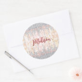 Elegant zilvergoud roos druppelen glitter ronde sticker (Envelop)