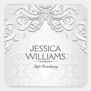 Elegant zilvergrijs bloemig Lijst Vierkante Sticker