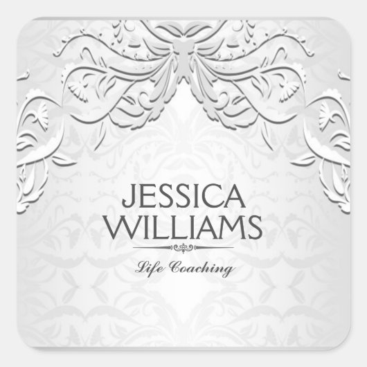 Elegant zilvergrijs bloemig Lijst Vierkante Sticker (Voorkant)