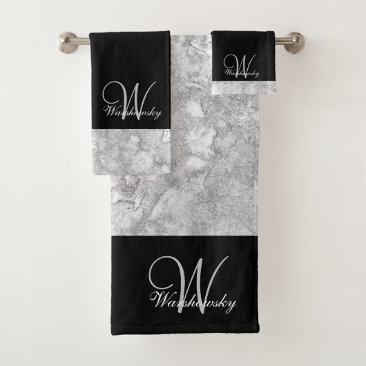 Elegant zilvergrijs en zwart monogram bad handdoek (Insitu)