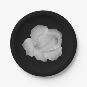 Elegant zilvergrijs roos op zwart of elke kleur papieren bordje