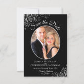 Elegant zilvergrijs & zwart bruiloft foto Fancy Save The Date (Voorkant)
