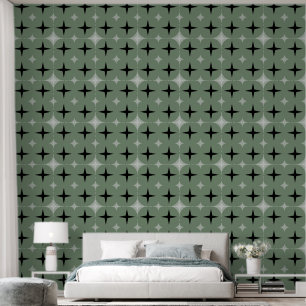Elegant zilvergrijs & zwarte sterren, salie groen  behang