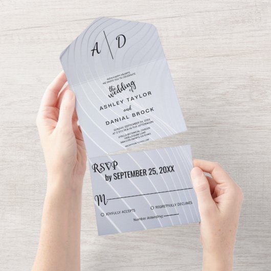 Elegant zilverkleurig Alle in één bruiloft All In One Uitnodiging (Afscheurbaar)