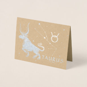 Elegant Zodiac Astrology   Taurus Birthday Silver Folie Kaarten