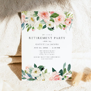 Elegant & Zoet Blush Roze Bloemen Pensioen Party Kaart