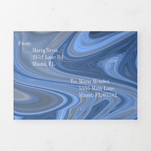 Elegant zoet vloeibaar marmer | Agaat blauw Drieluik Uitnodiging (Cover)