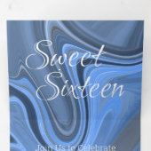 Elegant zoet vloeibaar marmer | Agaat blauw Drieluik Uitnodiging (Binnenzijde eerst)