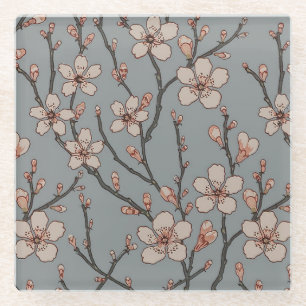 Elegant Zoete Roze Bloesem Kersen Patroon Glazen Onderzetter