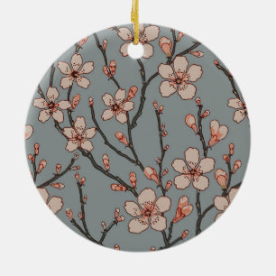 Elegant Zoete Roze Bloesem Kersen Patroon Keramisch Ornament