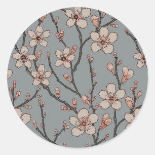Elegant Zoete Roze Bloesem Kersen Patroon Ronde Sticker