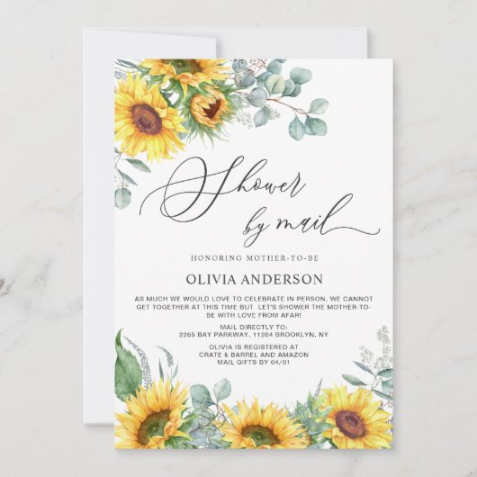 Elegant Zonnebloem Eucalyptus Baby shower per Mail Kaart (Voorkant)