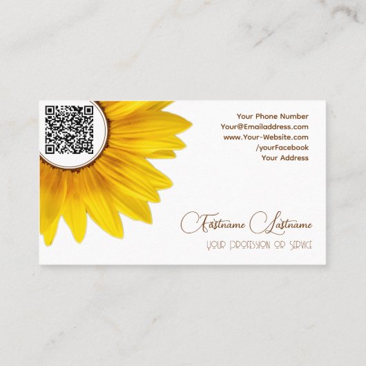 Elegant zonnebloemkalligrafie QR-code Visitekaartje (Achterkant)
