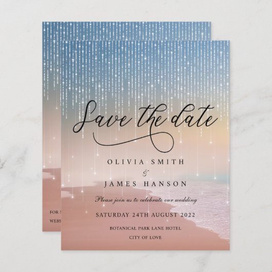 Elegant zonnestrandlicht bruiloft Bespaar op datum (Voorkant / Achterkant)