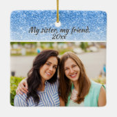 Elegant zuster Blue Glitter 2 zijkant foto 2 Keramisch Ornament (Achterkant)