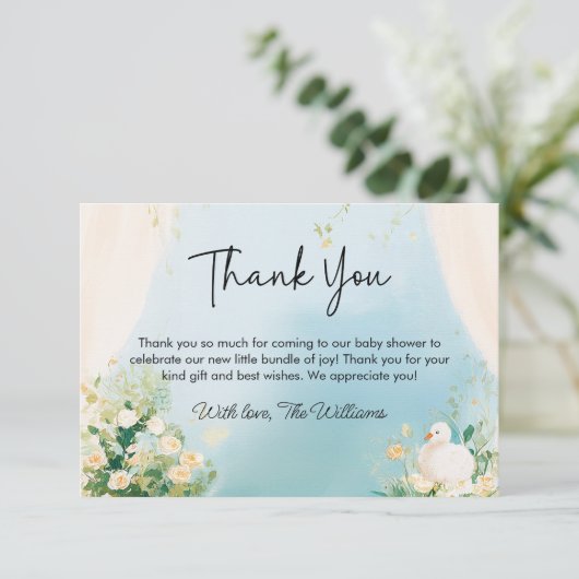 Elegant Zwaan Baby shower Dank u kaart (Staand voorkant)