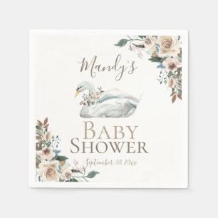 Elegant zwaan bloemenneutraal Baby shower Servet