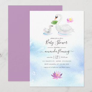 Elegant Zwaan en Lotus Waterverf Baby shower Kaart