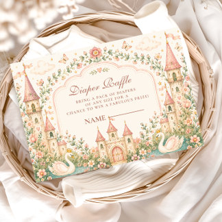 Elegant Zwanen Prinses Kasteel Luier Raffle Informatiekaartje