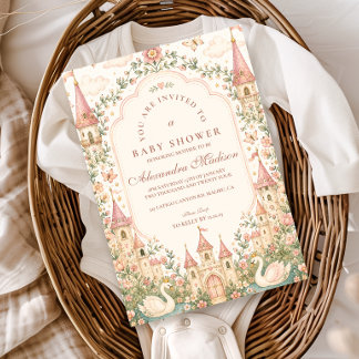Elegant Zwanenprinses Kasteel Baby Shower Kaart