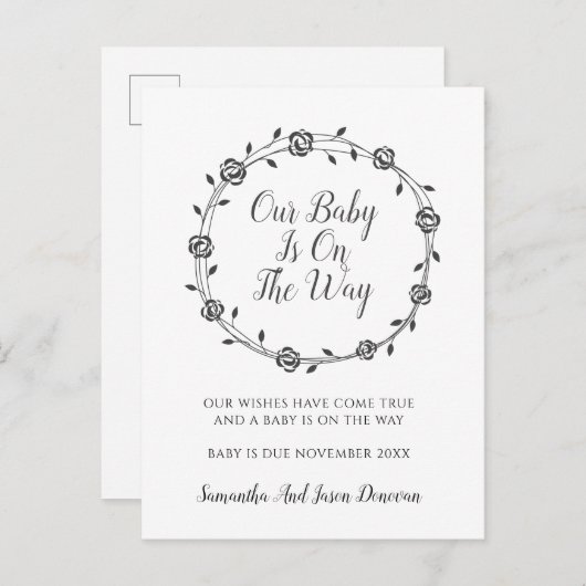Elegant Zwangerschap Aankondiging Bloemen (Voorkant / Achterkant)