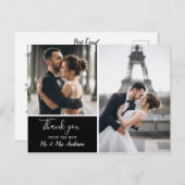 Elegant zwart 2 foto collage | Dank je Briefkaart (Voorkant / Achterkant)