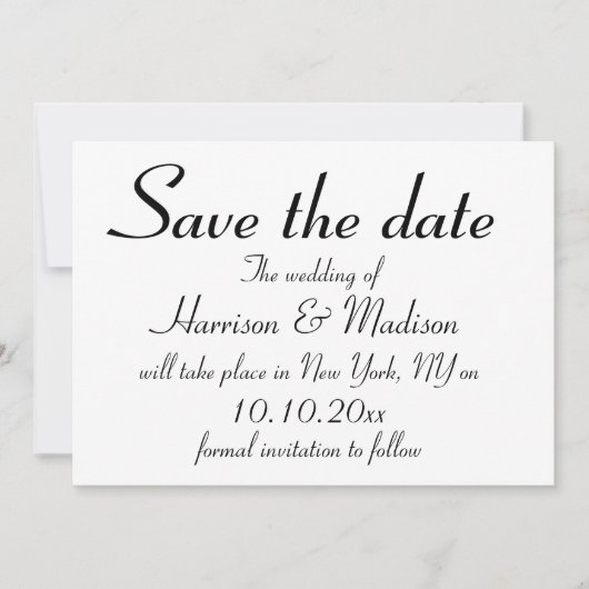 Elegant zwart aangepast script Calligraphy Wedding Save The Date (Voorkant)