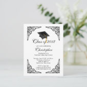 Elegant zwart Afstudeerder Pet Graduation Party In Uitnodiging Briefkaart (Staand voorkant)